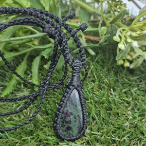Ruby Zoisite Crystal Macrame Necklace