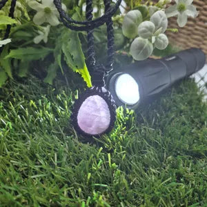 Rose Quartz Crystal Macrame Necklace - Love & Emotional Healing