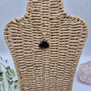 Black Tourmaline Brass Necklace with Brass Chain – 48cm – Handmade Crystal Pendant