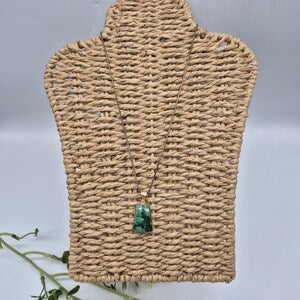 Handcrafted Malachite Brass Necklace: Healing Crystal Jewelry