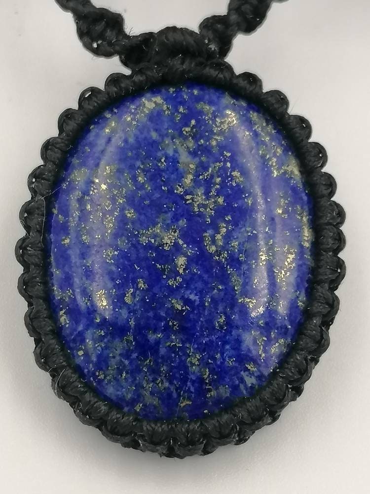 Natural Lapis Lazouli Χειροποίητο τυλιγμένο κολιέ μακραμέ - Θεραπευτική πέτρα - Ιδέα δώρου - Προστασία