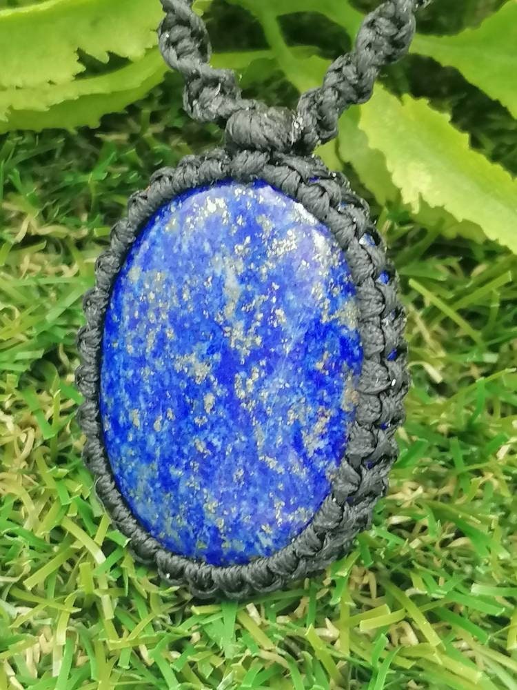 Natural Lapis Lazouli Χειροποίητο τυλιγμένο κολιέ μακραμέ - Θεραπευτική πέτρα - Ιδέα δώρου - Προστασία