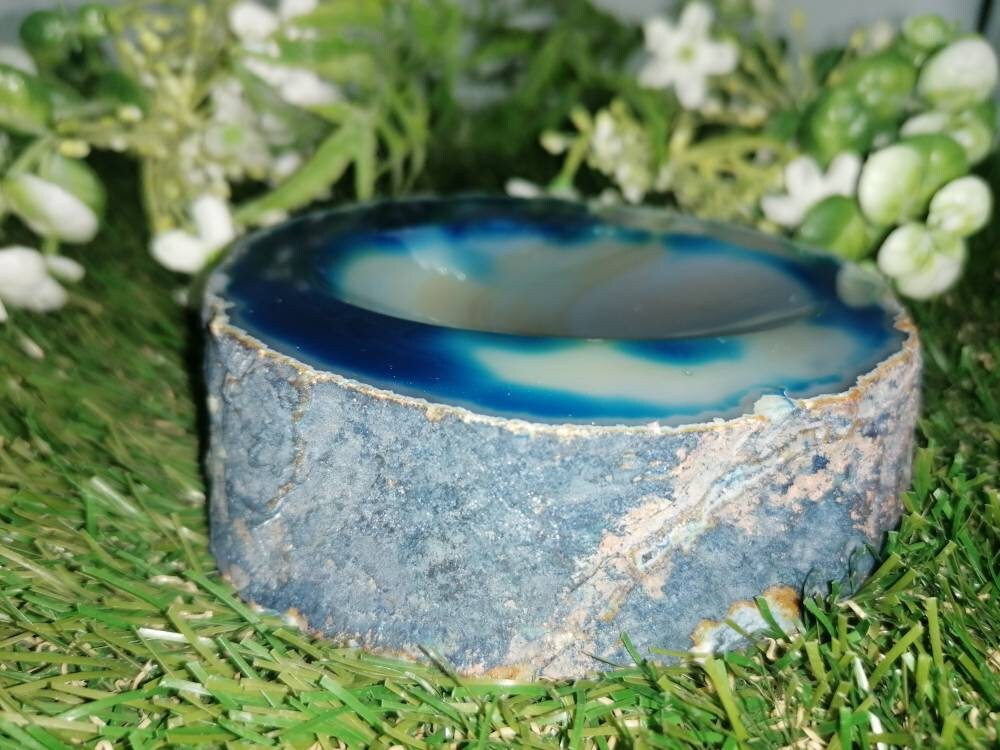 Natürlicher blauer Achat Aschenbecher Heilkristall Sternzeichen Mineralstein
