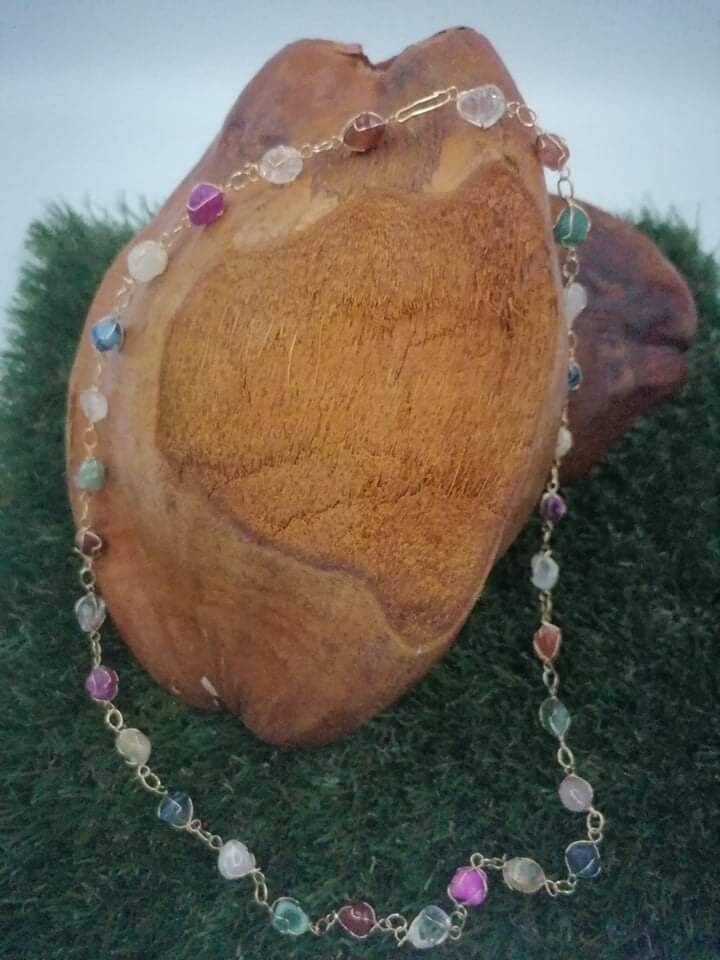 Handgemachte vergoldete Halskette natürliche Achat Heilkristall Armband Citrin Schutz Halskette