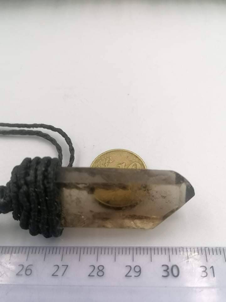 Crystal Smoked Quartz Rough με τυλιγμένο Μακραμέ Ορυκτό-Πνεύμα Θεραπευτική Δύναμη Προστασία δώρου Διακόσμηση
