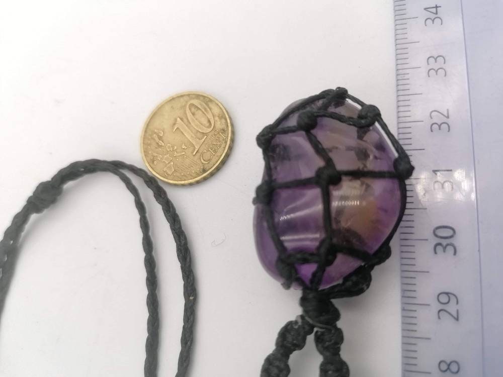 Natürliche Ametrin Makramee gewickelt Halskette Heilkristall Zubehör Sternzeichen Mineralstein