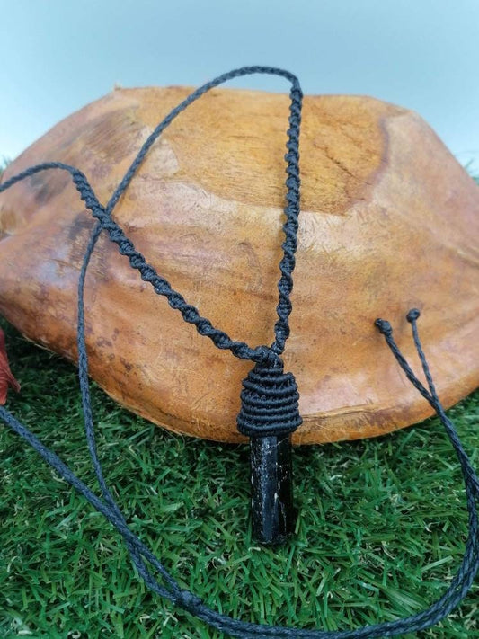 Natural Black Tourmaline Handmade Macrame Necklace-Protection Necklace-Zodiac