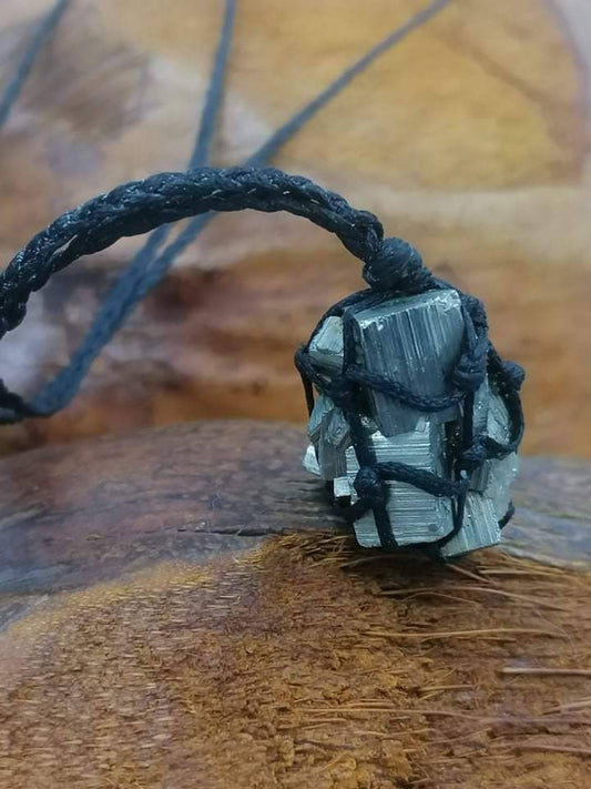 Natural Pyrite with special cubs Handmade Wrapped Macrame Necklace - Healing Stone - Gift Idea - Protection