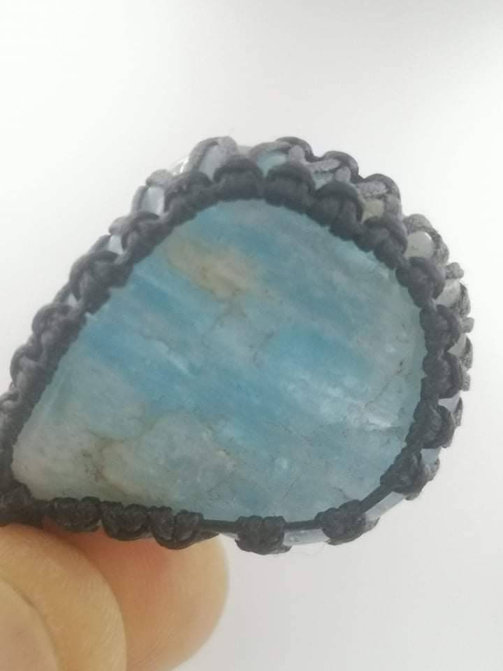 110CT Aqua Marine Rough Mineral Stone Brazilian Crystal Healing Makrame τυλιγμένο κολιέ Προστασία δώρου