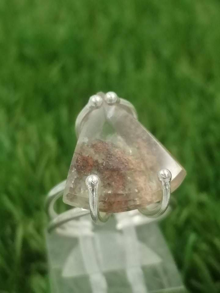 Handgefertigter Messingring Qyartz Garten Oxidation von Hämatit facettiert geschliffen Sterling Silber 925 Kristall Geschenk Heilkristall- Heiler, Chakra