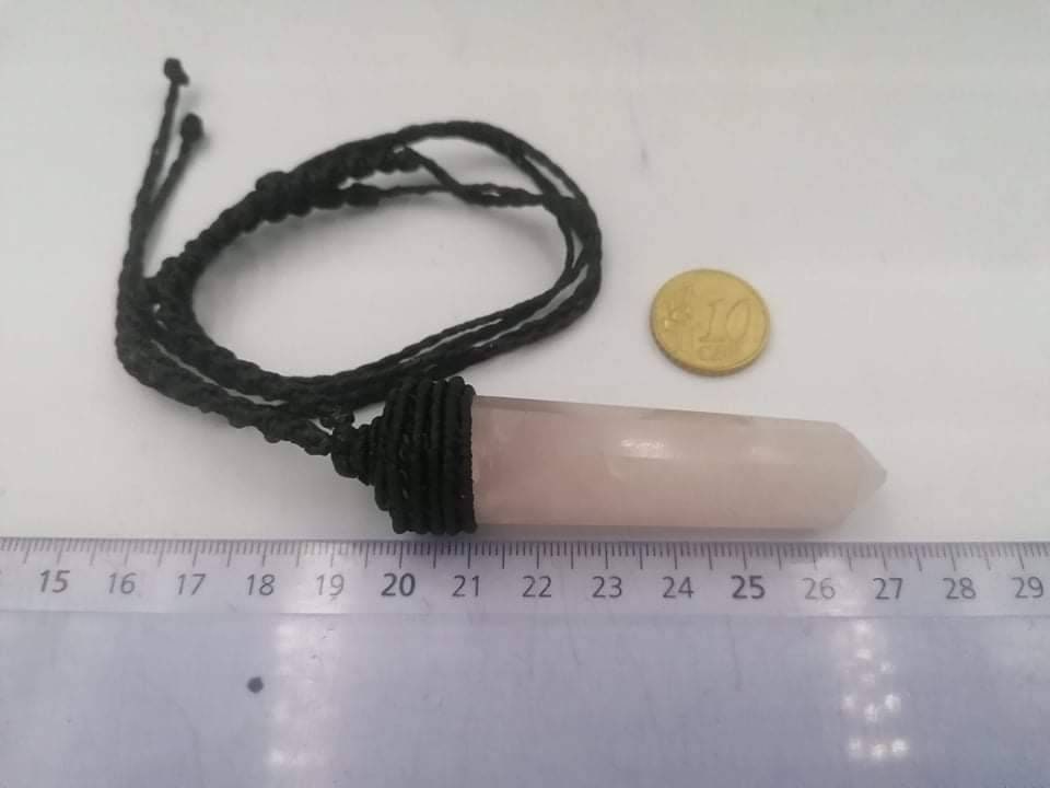 Ροζ χαλαζία Exagon Stick Rough Mineral Stone Brazilian Crystal Healing Makrame τυλιγμένο κολιέ Προστασία δώρου Αξεσουάρ Active