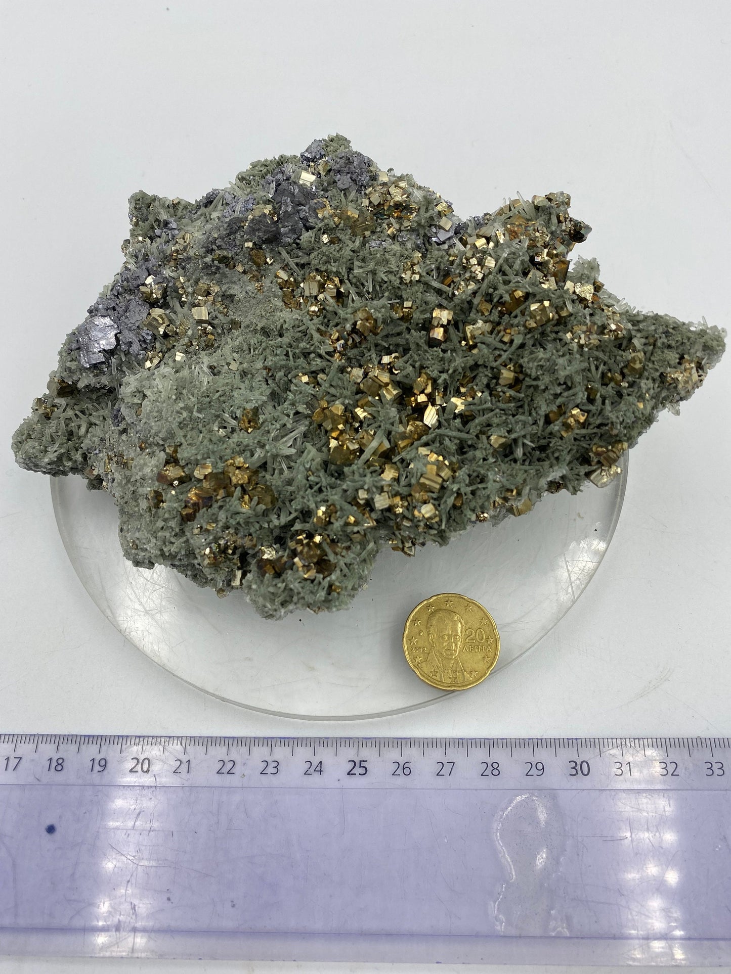Galenit mit Pyritwürfeln - Bergkristall - Chalkopyrit / Rohmineralstein