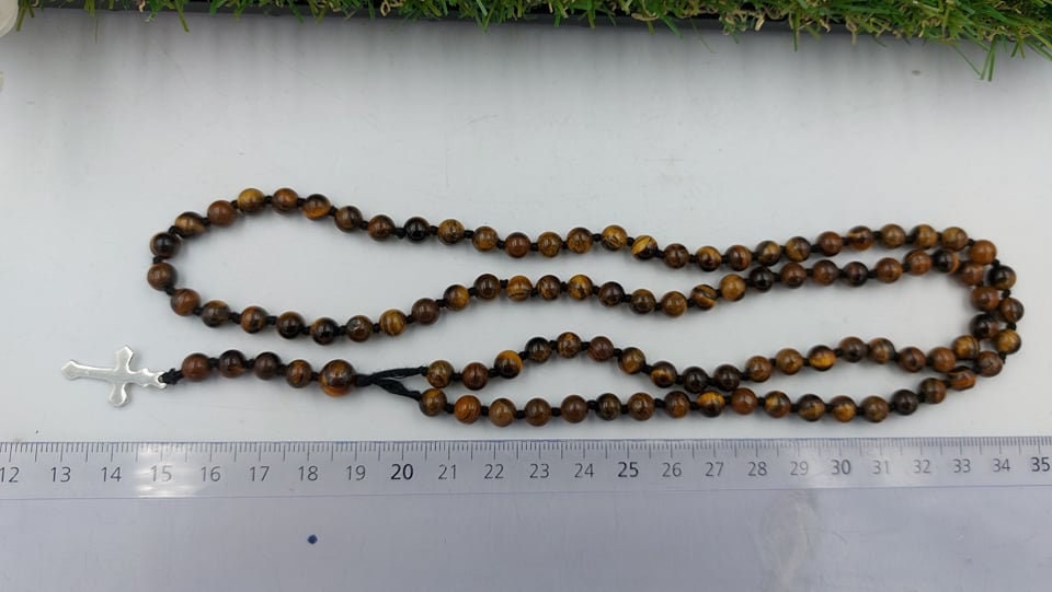 Κρυστάλλινο Ροζάριο Χάντρες Tiger's Eye με σταυρό μετάλλιο 925 στερλίνα