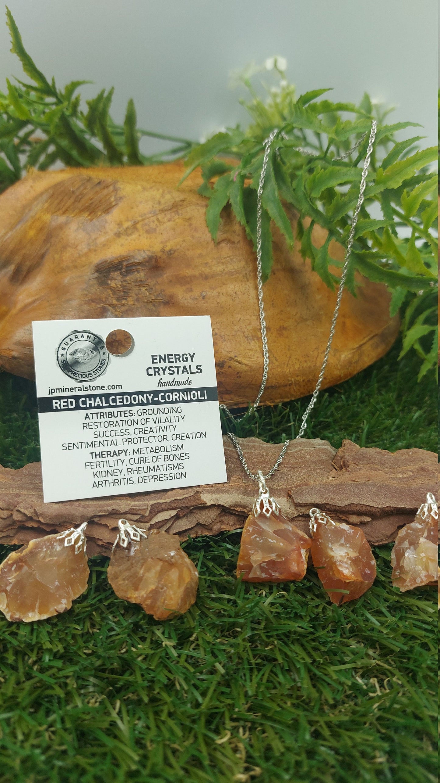 Περιδέραιο Carnelian Rough Crystal Sterling Steel Healing Crystal Accessories Zodiac Mineral Stone