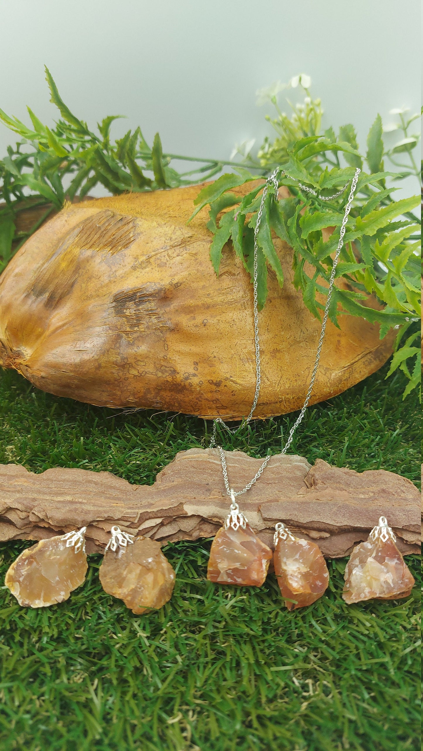 Περιδέραιο Carnelian Rough Crystal Sterling Steel Healing Crystal Accessories Zodiac Mineral Stone