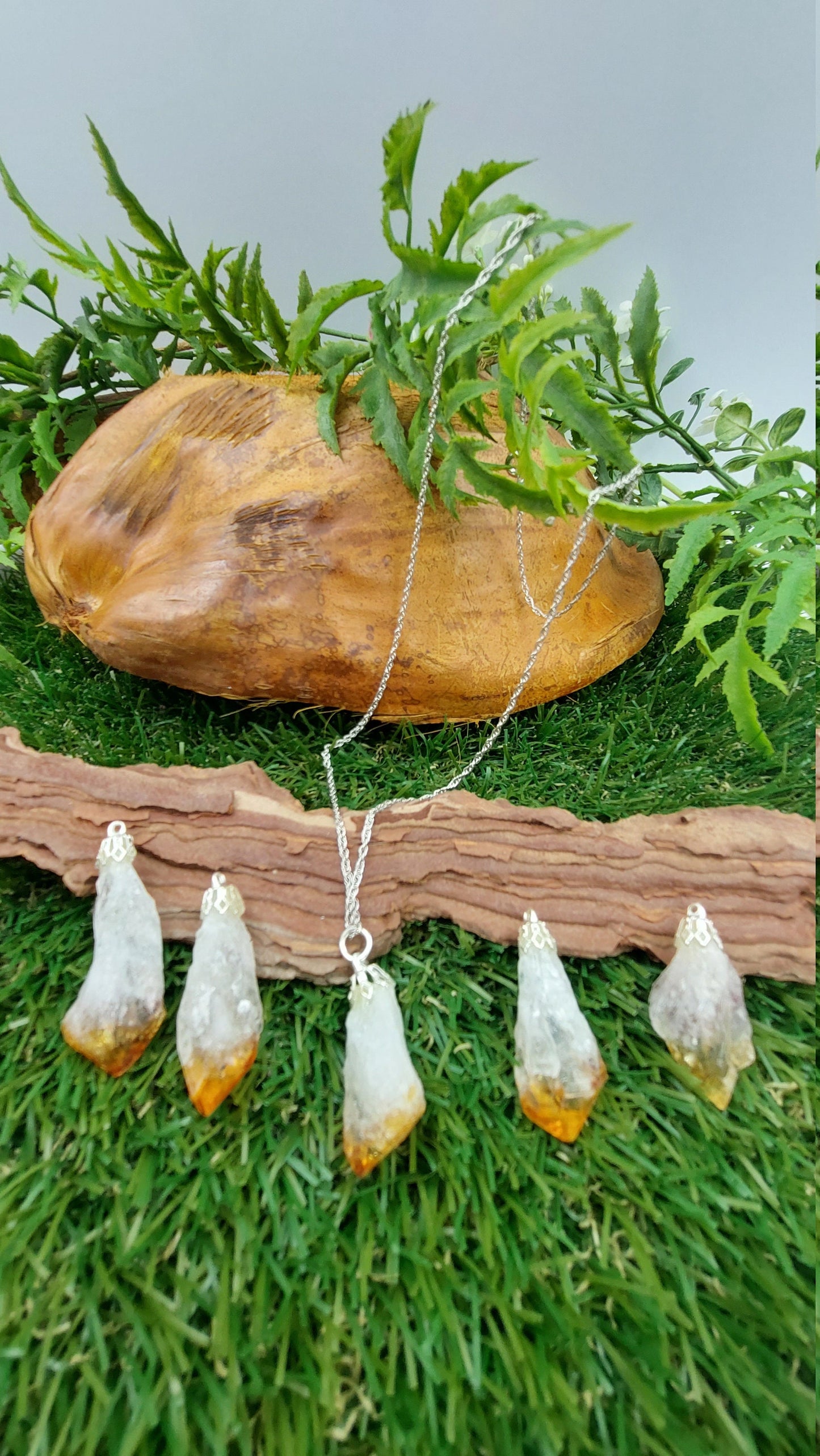 Φυσικό κολιέ από ατσάλι Pointy Citrine Healing Crystal Αξεσουάρ Zodiac Mineral Stone