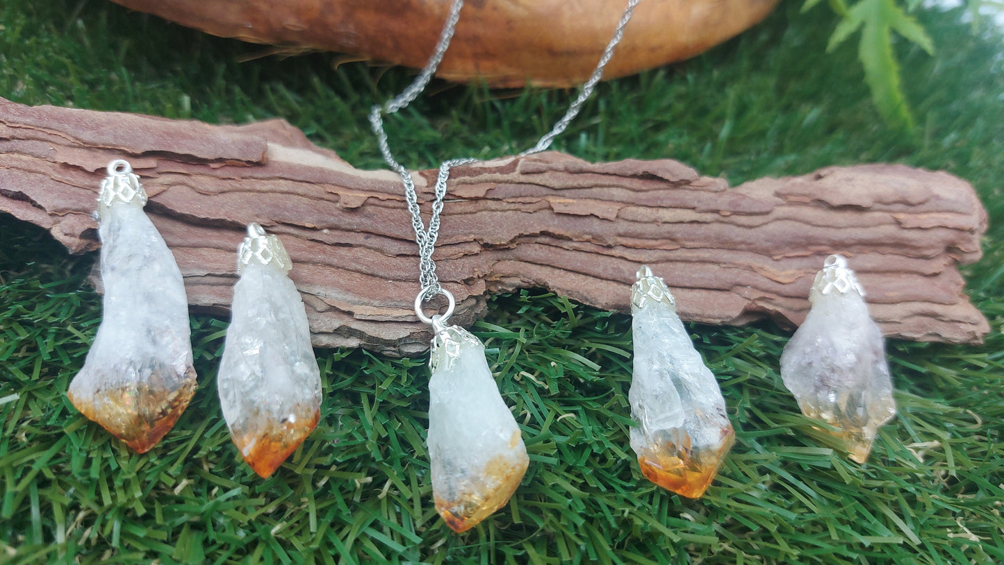 Φυσικό κολιέ από ατσάλι Pointy Citrine Healing Crystal Αξεσουάρ Zodiac Mineral Stone