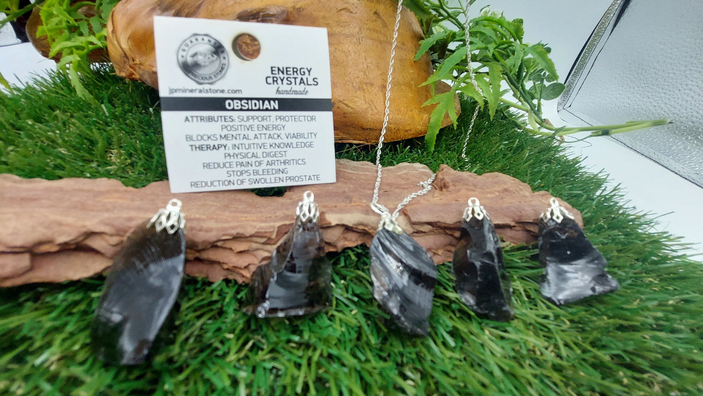 Natürliche schwarze/rauchige Obsidian Sterling Stahl Halskette Heilung Kristall Zubehör Sternzeichen Mineral Stein