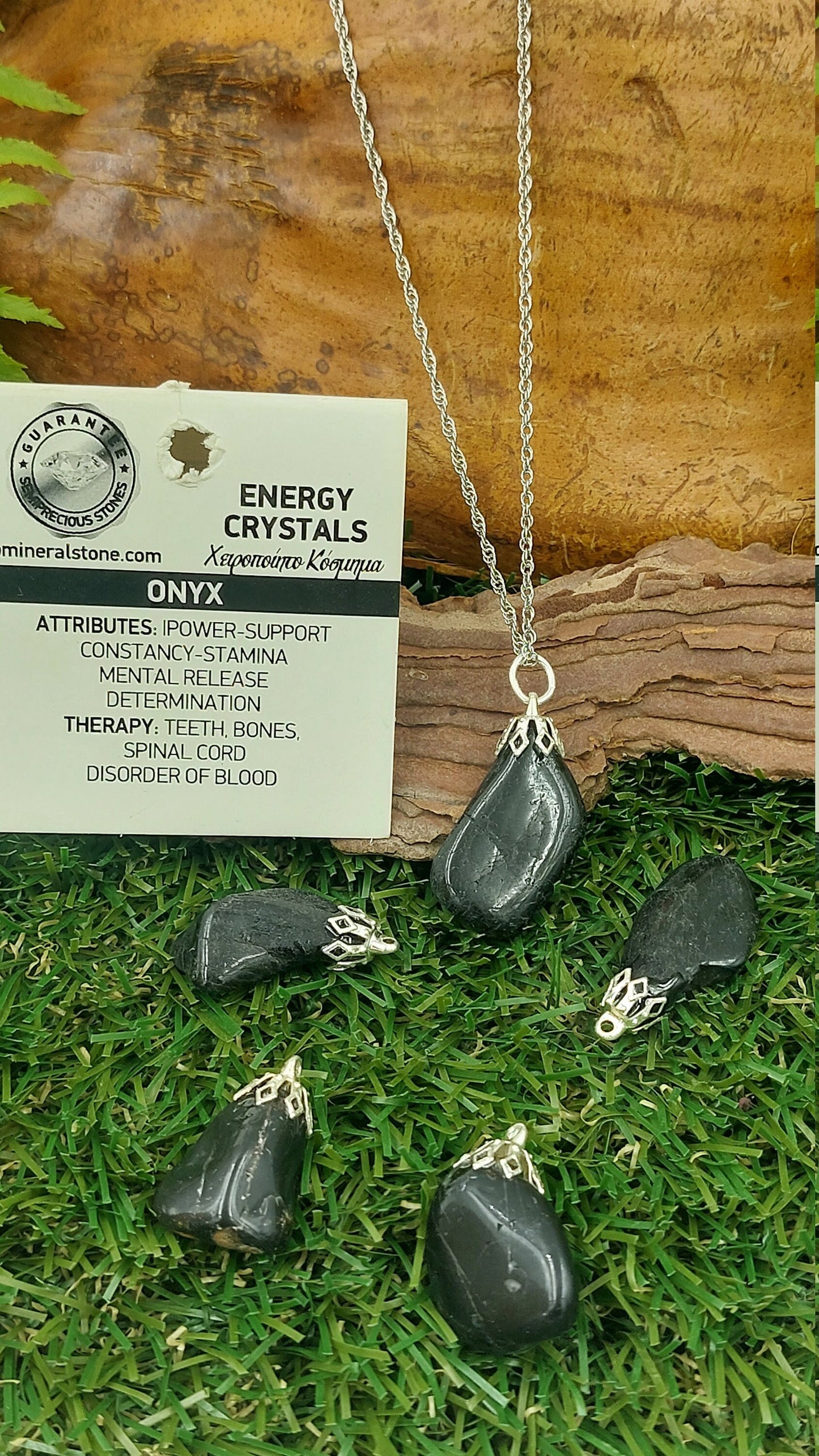 Halskette aus natürlichem poliertem schwarzem Onyx aus Sterlingstahl, Heilkristall, Zubehör, Sternzeichen, Mineralstein