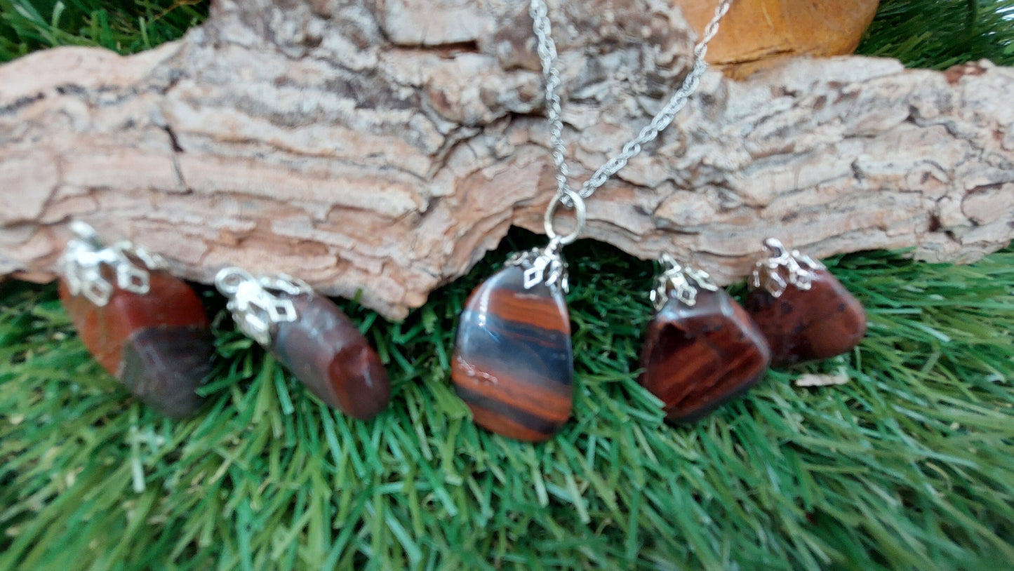 Φυσικό Κόκκινο Μάτι Tiger's Eye Ατσάλινο κολιέ Θεραπευτικά Κρυστάλλινα Αξεσουάρ Zodiac Mineral Stone