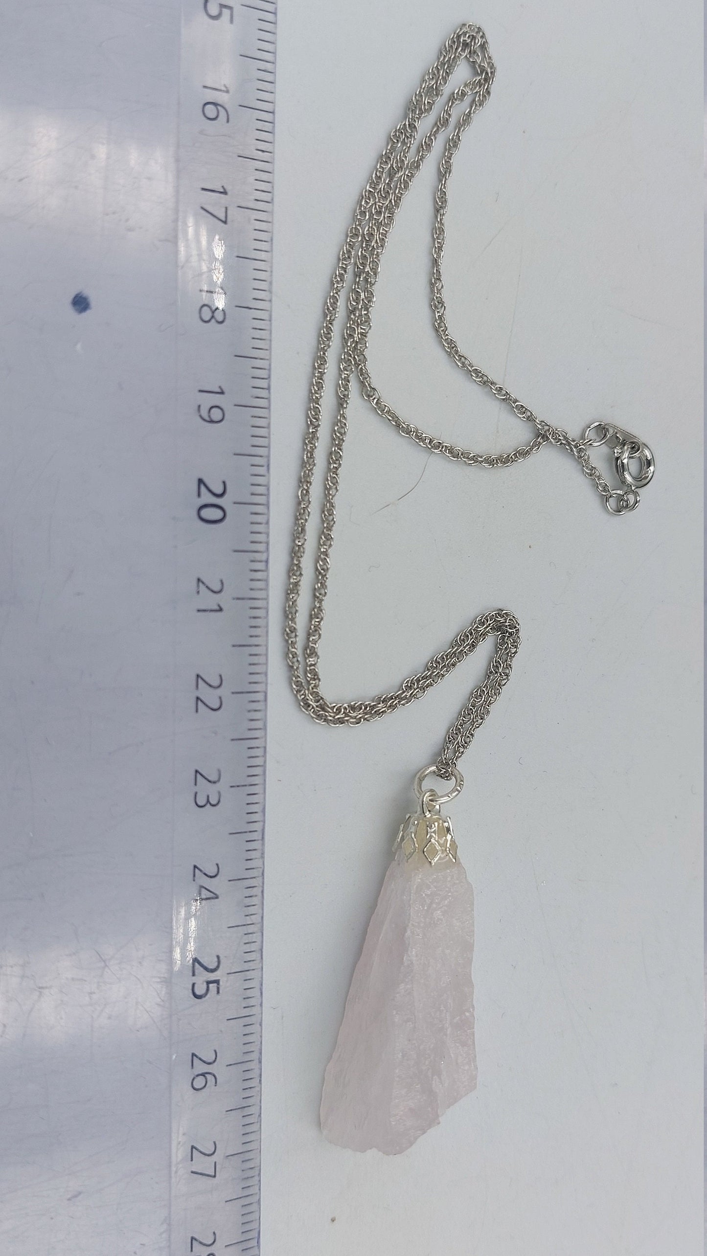 Natürliche rosa Quarz Sterling Stahl Halskette Heilung Kristall Zubehör Sternzeichen Mineral Stein