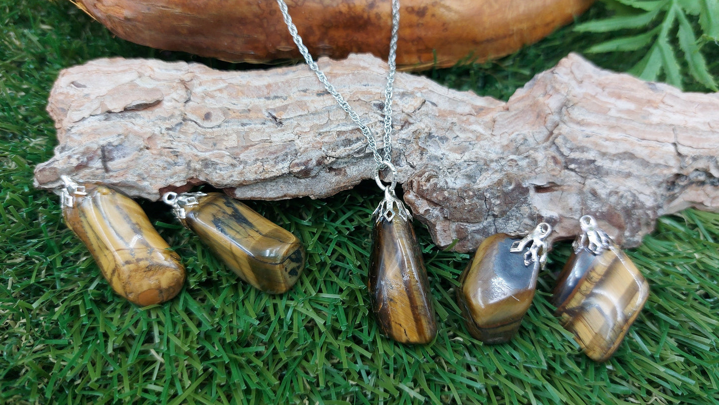 Φυσικό κολιέ από ατσάλι με φυσικό μάτι Tiger's Eye Θεραπευτικά κρύσταλλα αξεσουάρ Zodiac Mineral Stone