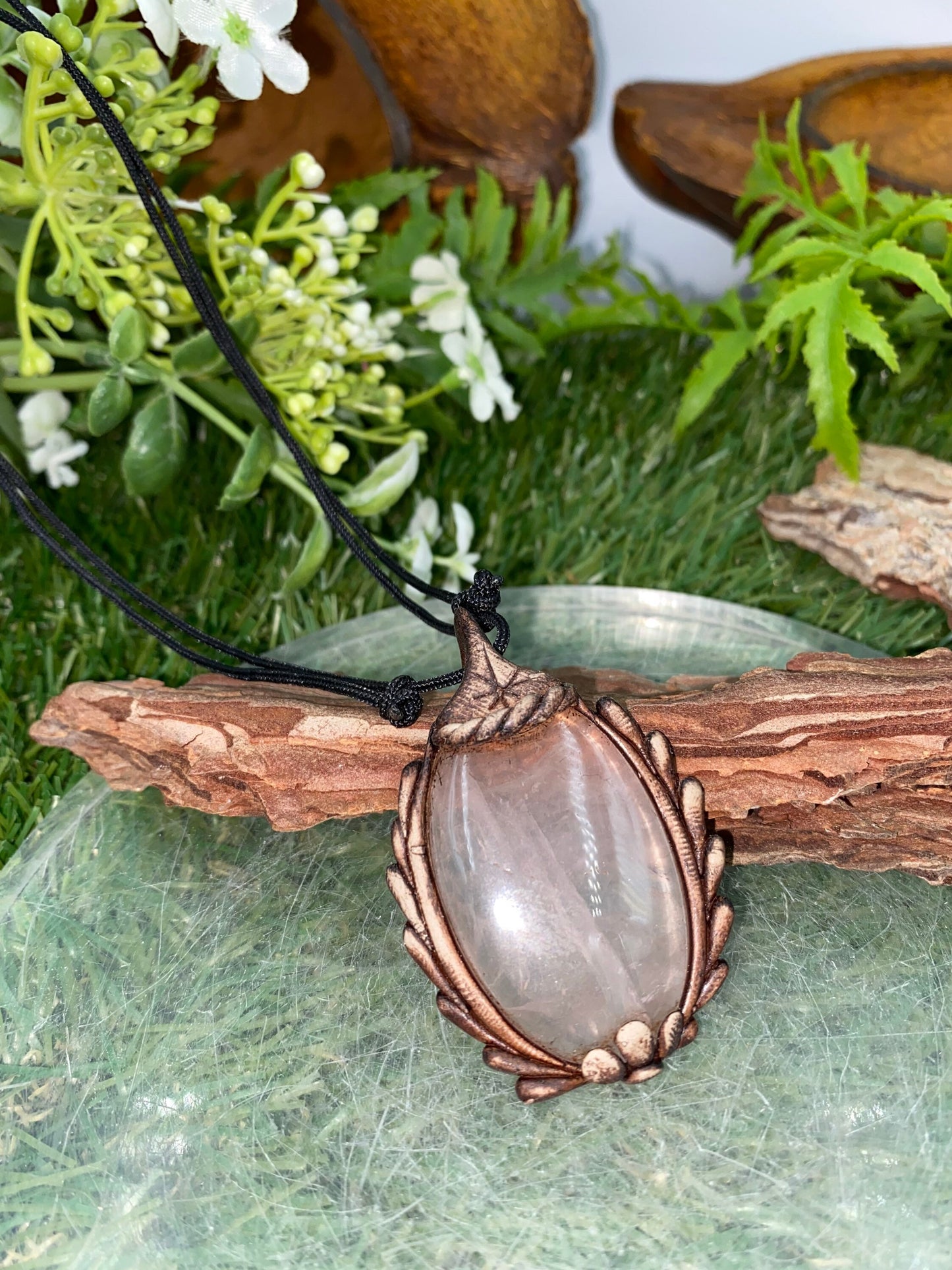 Φυσικό χειροποίητο κολιέ- Capuchon Cut Pink Quartz Stone - Healing Stone - Ιδέα δώρου - Προστασία