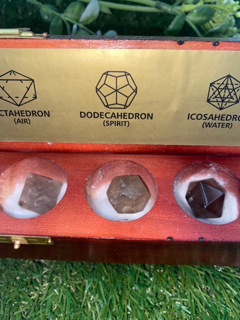 Smoked Quartz Platonic Solids Sacred Geometric Set, Energy Healing κρύσταλλο, πέτρες ρέικι, σετ πέντε τσάκρα
