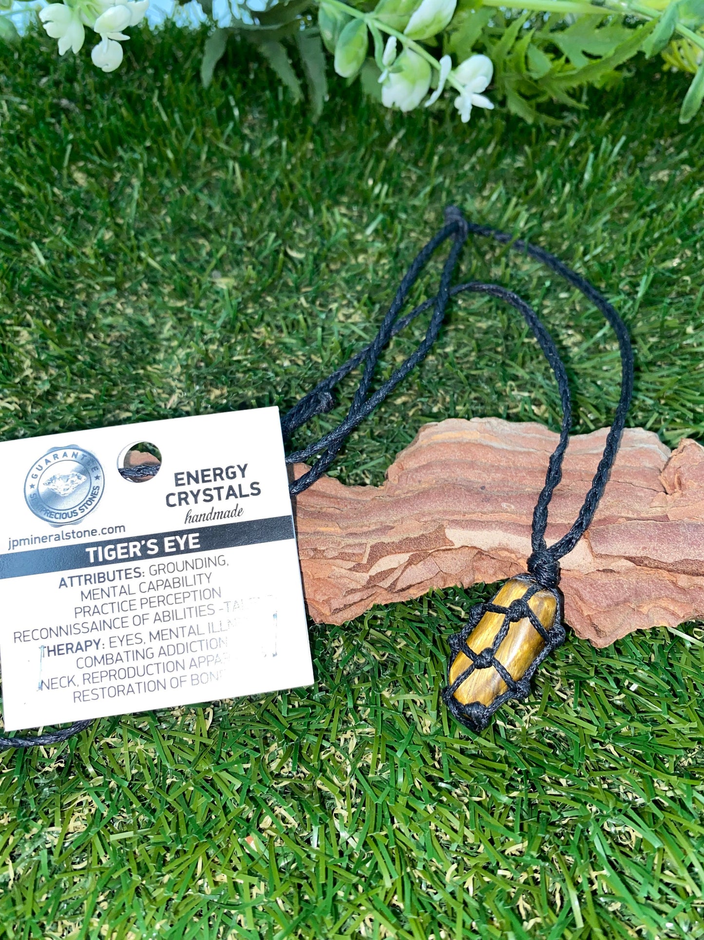 Tiger Eye Polished Mineral Stone Brazilian Crystal Healing Makrame τυλιγμένο κολιέ προστασίας δώρου