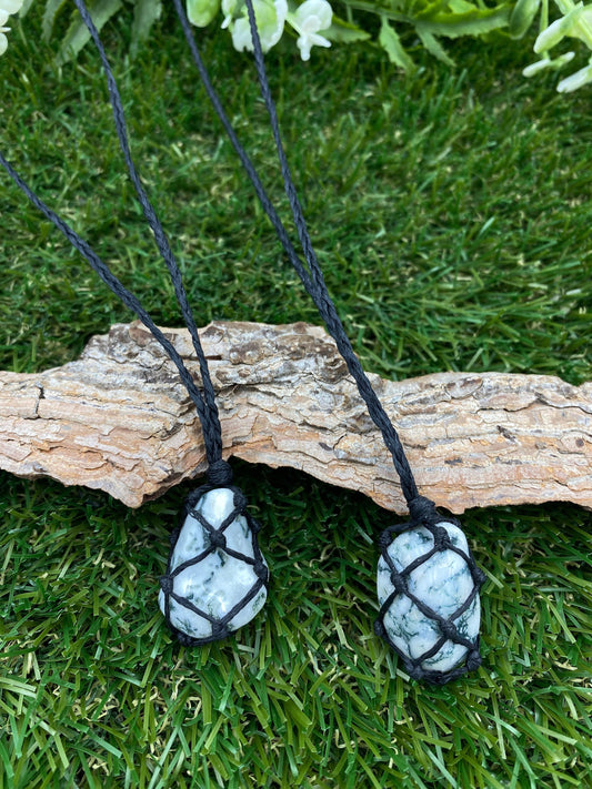 Moss Agate Stone Macrame Wrapped Necklace Protection Gift Accessories
