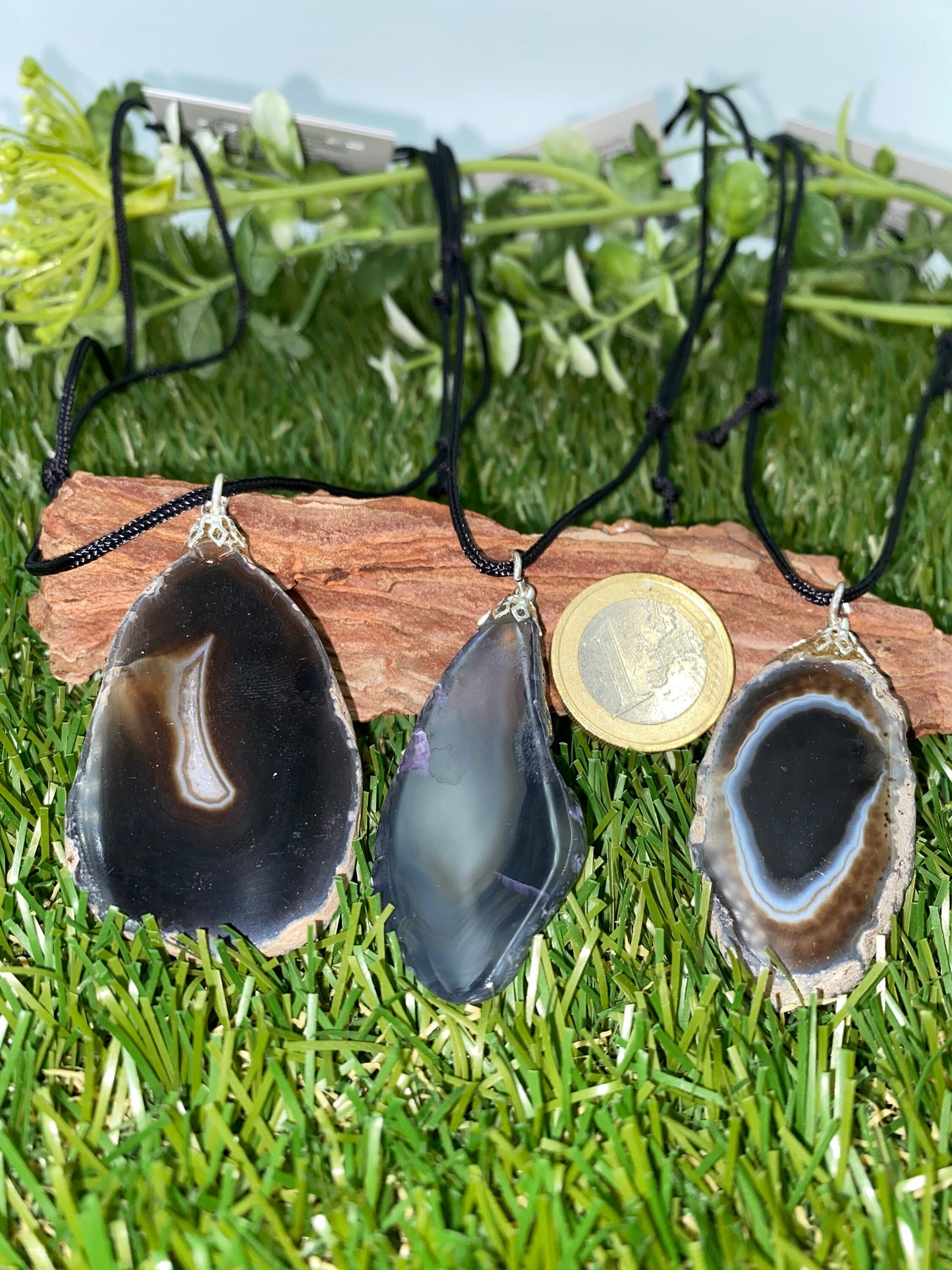 Crystal Agate Slice Μαύρη ορυκτή πέτρα Brazilian Crystal Healing κολιέ Προστασία δώρου Αξεσουάρ