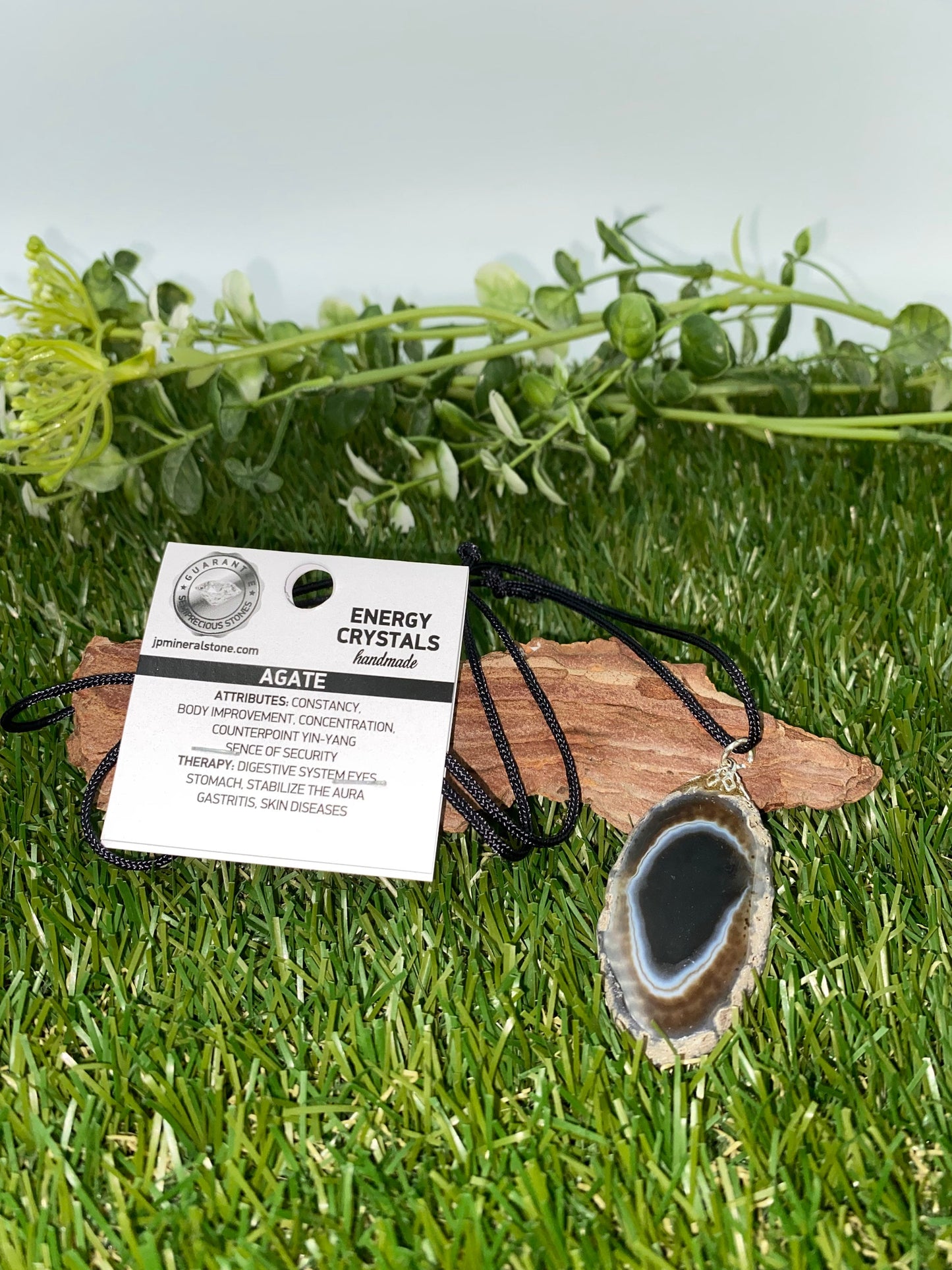 Crystal Agate Slice Μαύρη ορυκτή πέτρα Brazilian Crystal Healing κολιέ Προστασία δώρου Αξεσουάρ