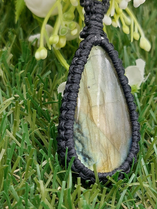 Labradorite  Crystal Handmade Wrapped Macrame Necklace