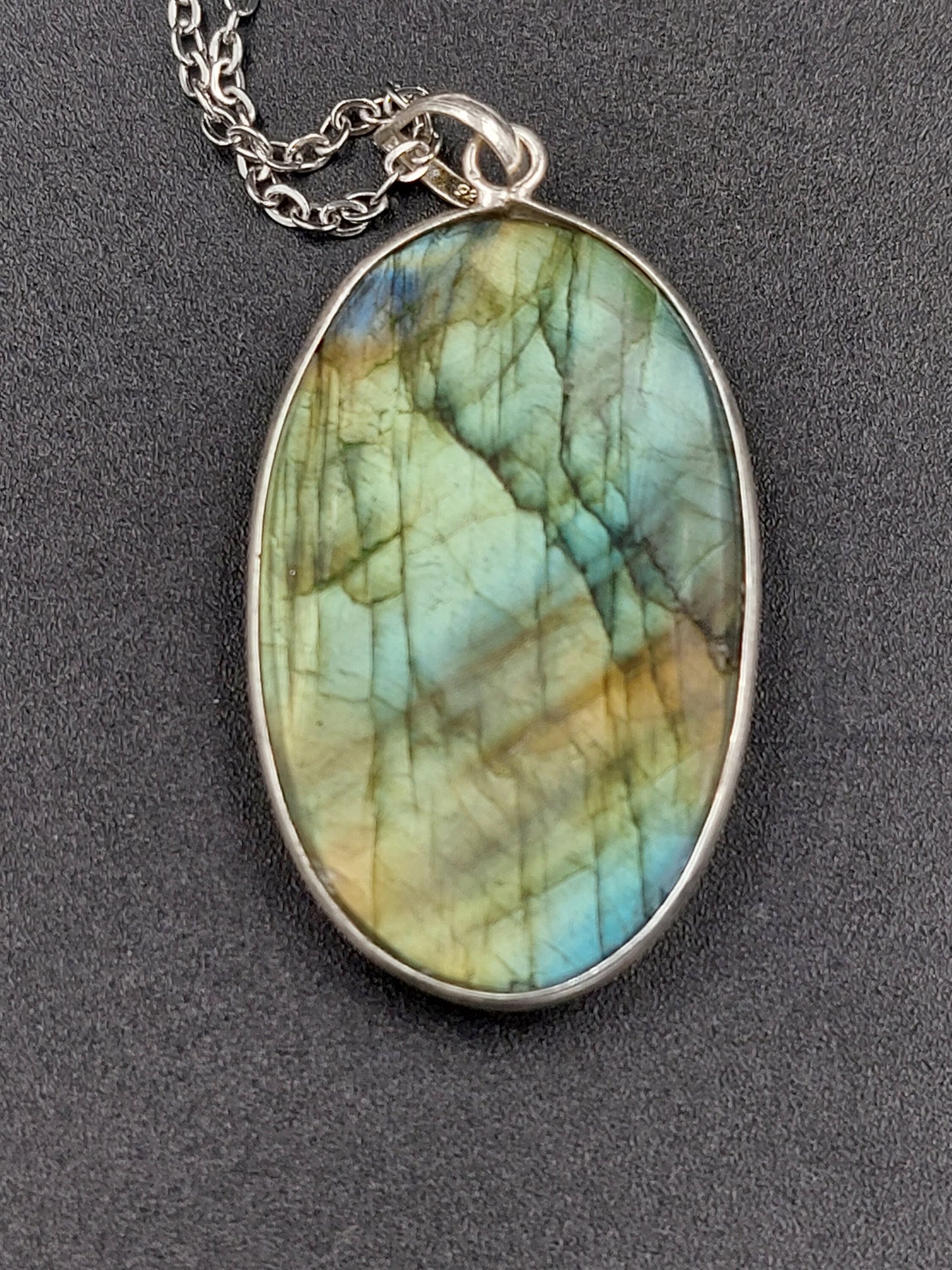 Luxus Labradorit Sterling Silber 925 Anhänger Cabochon Cut Healing Kristall Zubehör Sternzeichen Mineral Stein