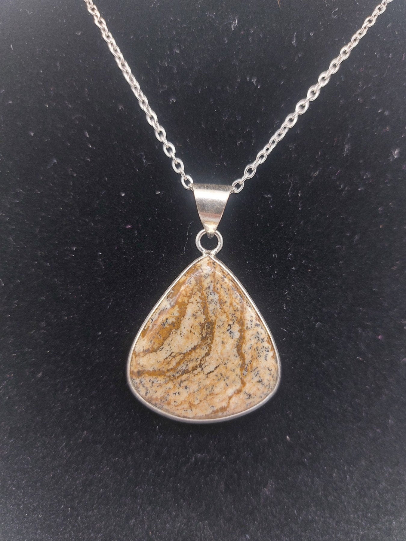 Μενταγιόν Zebra Jasper επάργυρο ορείχαλκο μενταγιόν Cabochon Cut Healing Crystal