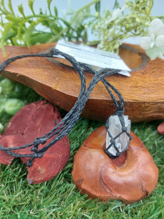 Natural Clear Quartz Crystal Macrame Necklace