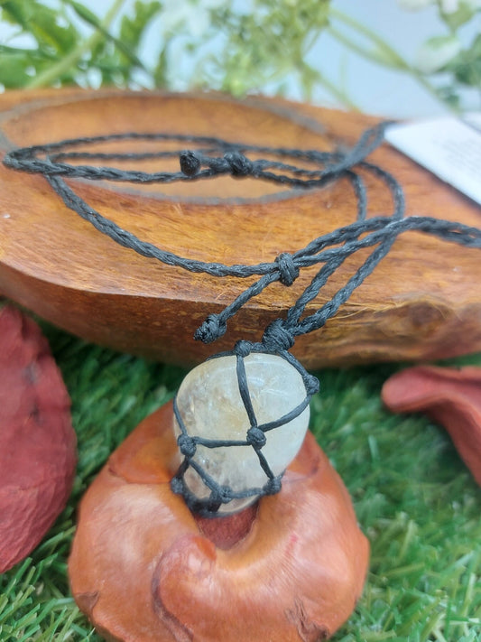 Citrine Polished Crystal Macrame Necklace