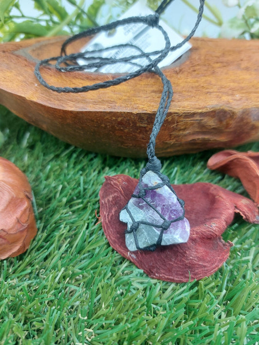 Fluorite Rough Crystal Macrame Necklace