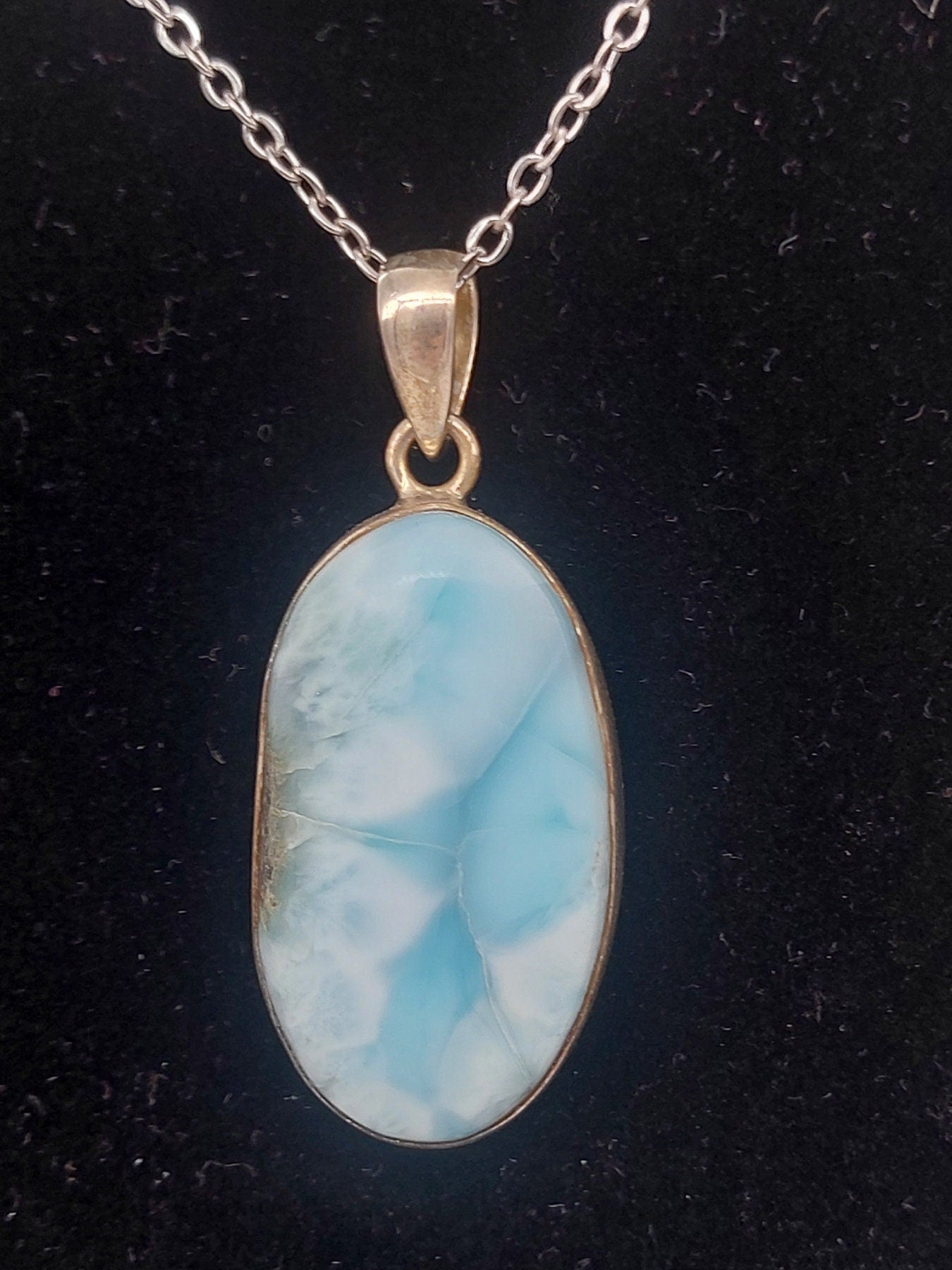Larimar Sterling Silber 925 Anhänger Cabochon geschnitten Heilkristall