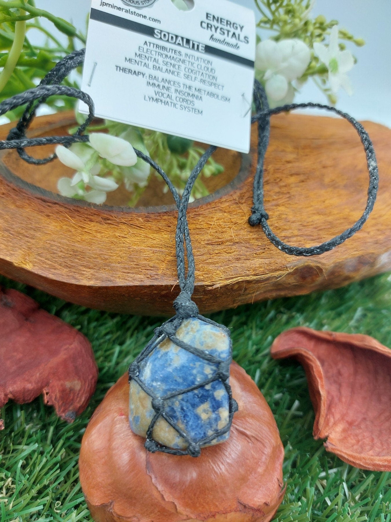 Sodalite Polished Crystal Macrame Necklace