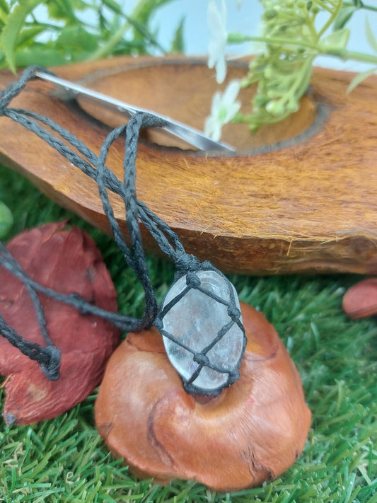 Clear Quartz Polished Crystal Macrame  Necklace Manifestation Stone