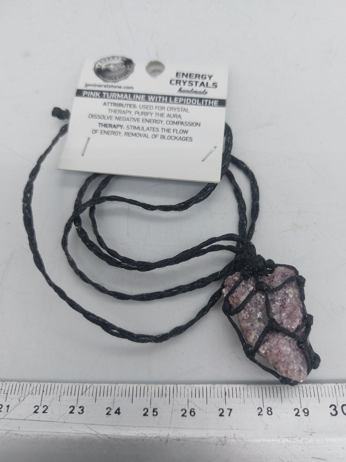Ροζ Τουρμαλίνη με κολιέ Lepidolite Crystal Macrame