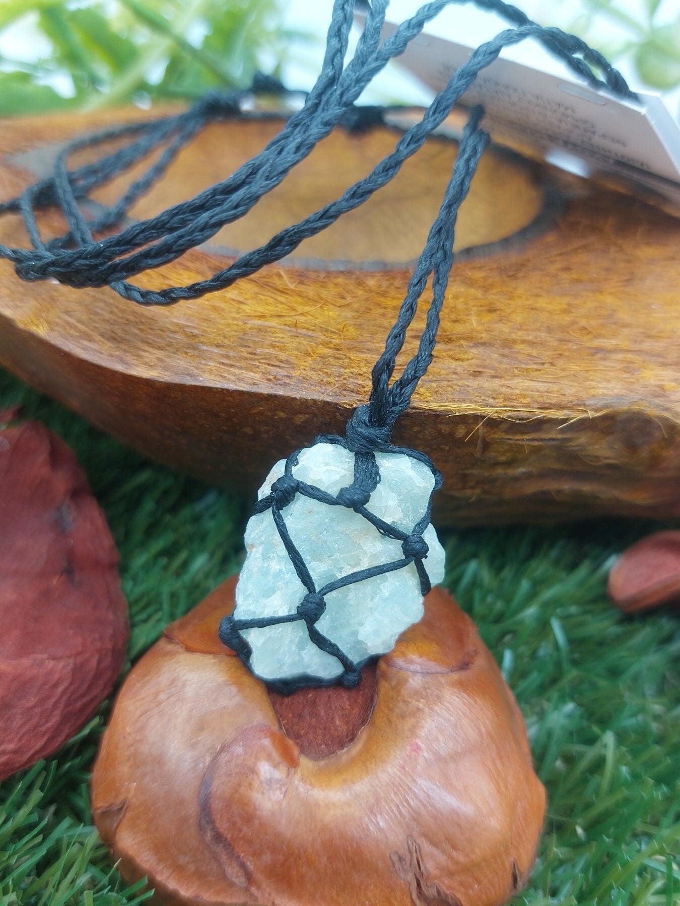 Aquamarine Rough Crystal Macrame Necklace