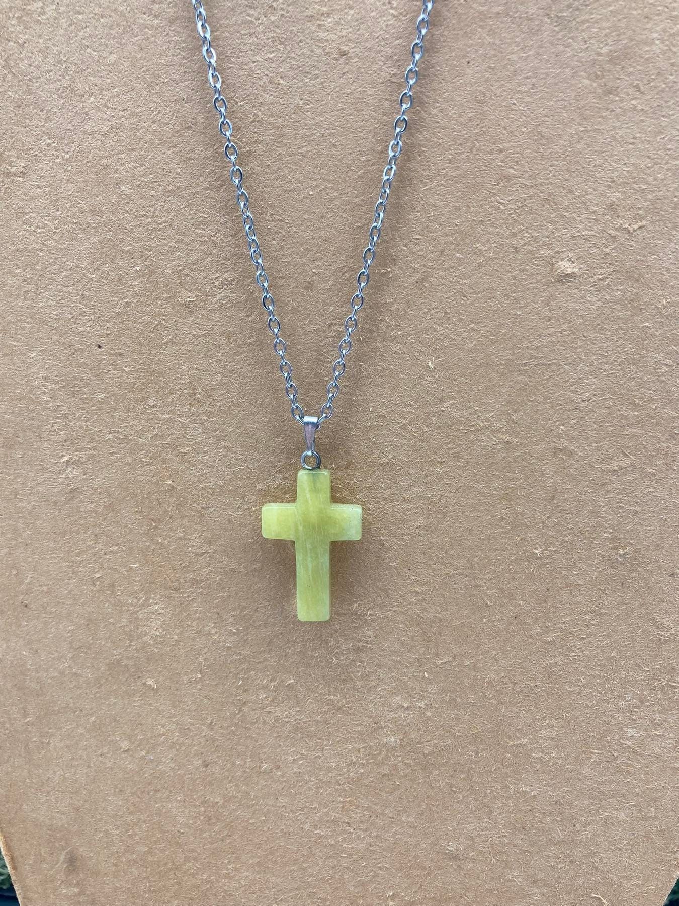 Jade Kristall Kreuz Sterling Stahl Halskette