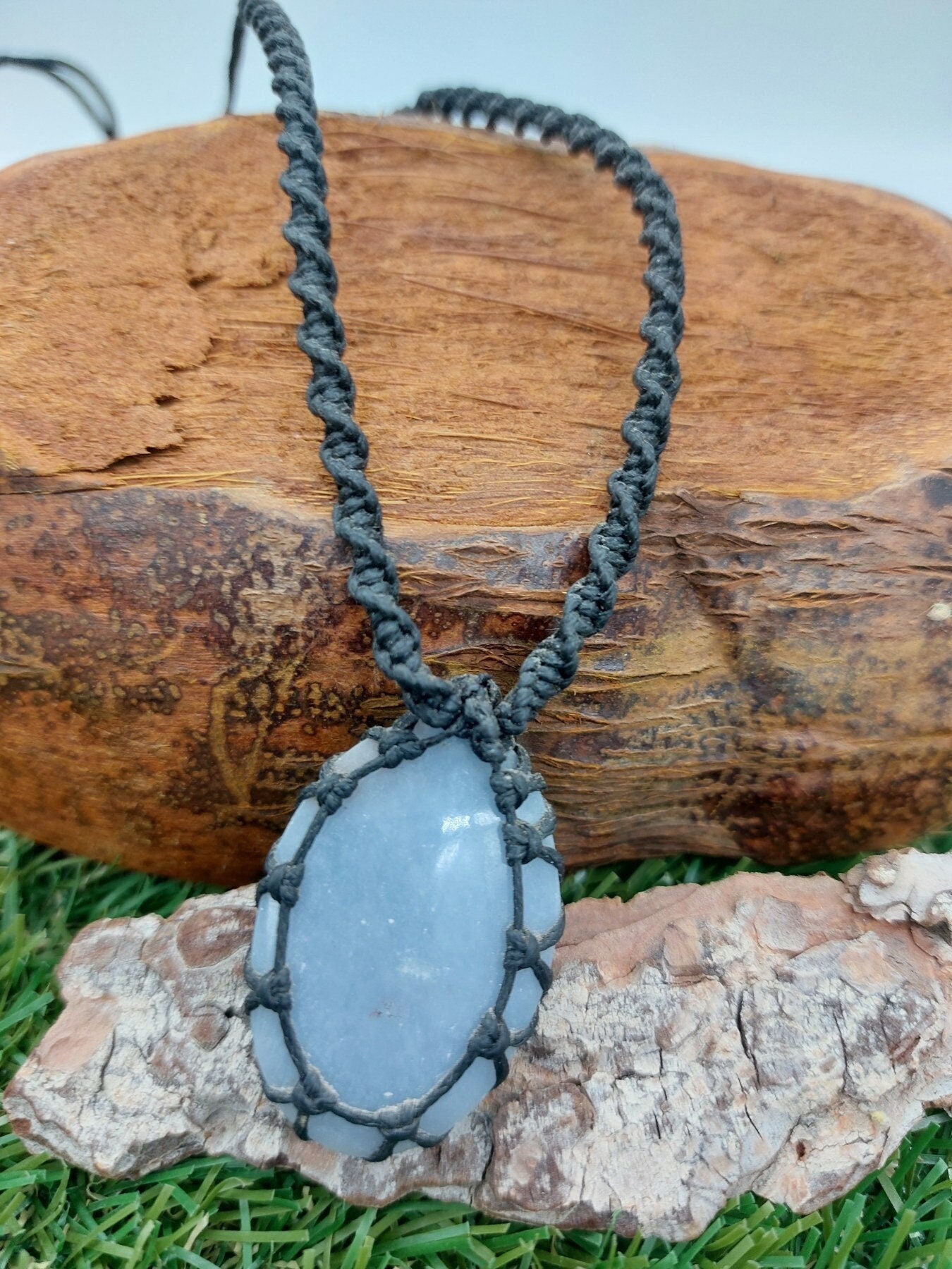Angelite Crystal Macrame Necklace