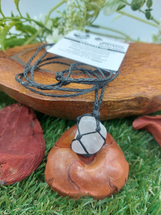Rose Quartz Polished Crystal Macrame Necklace