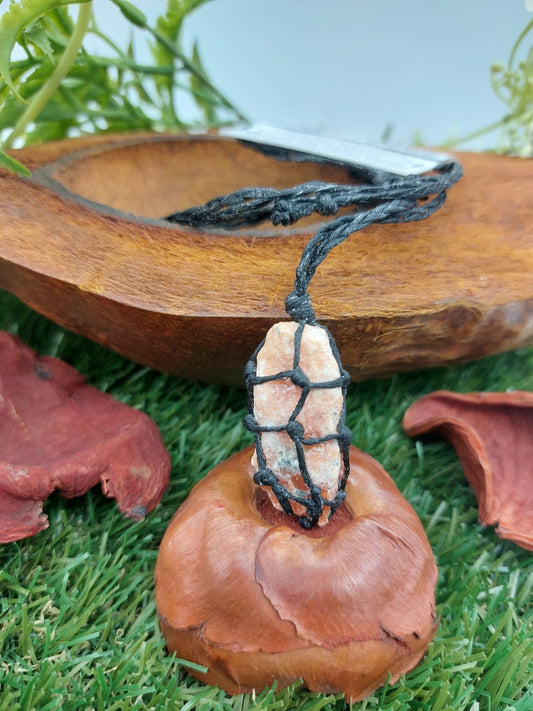 Orange Calcite Rough Crystal Macrame Necklace