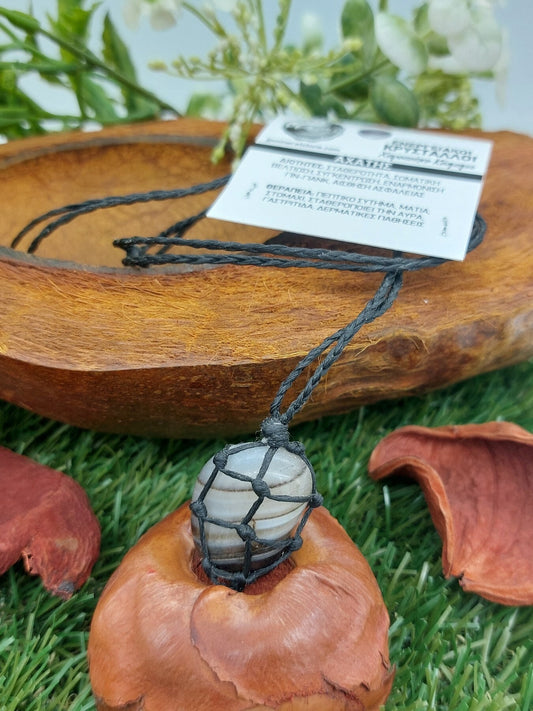 Natural Polished Agate Mineral Stone Brazilian Crystal Healing Macrame  Necklace Protection Gift Accessories