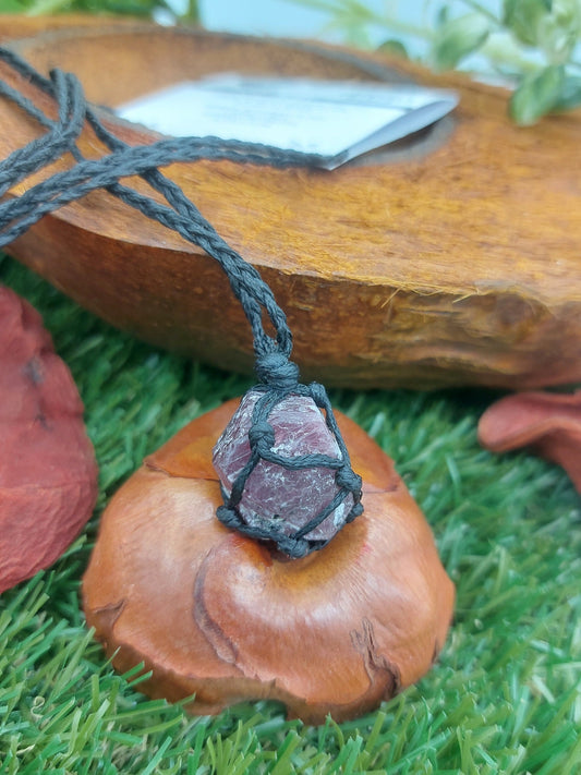 Hexagon Ruby Crystal Macrame Necklace