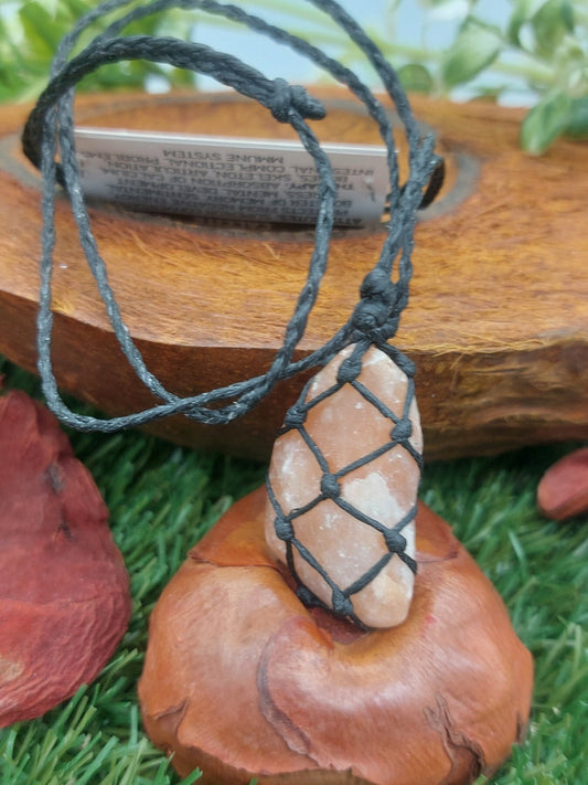 Orange Calcite Polished Crystal Macrame Necklace